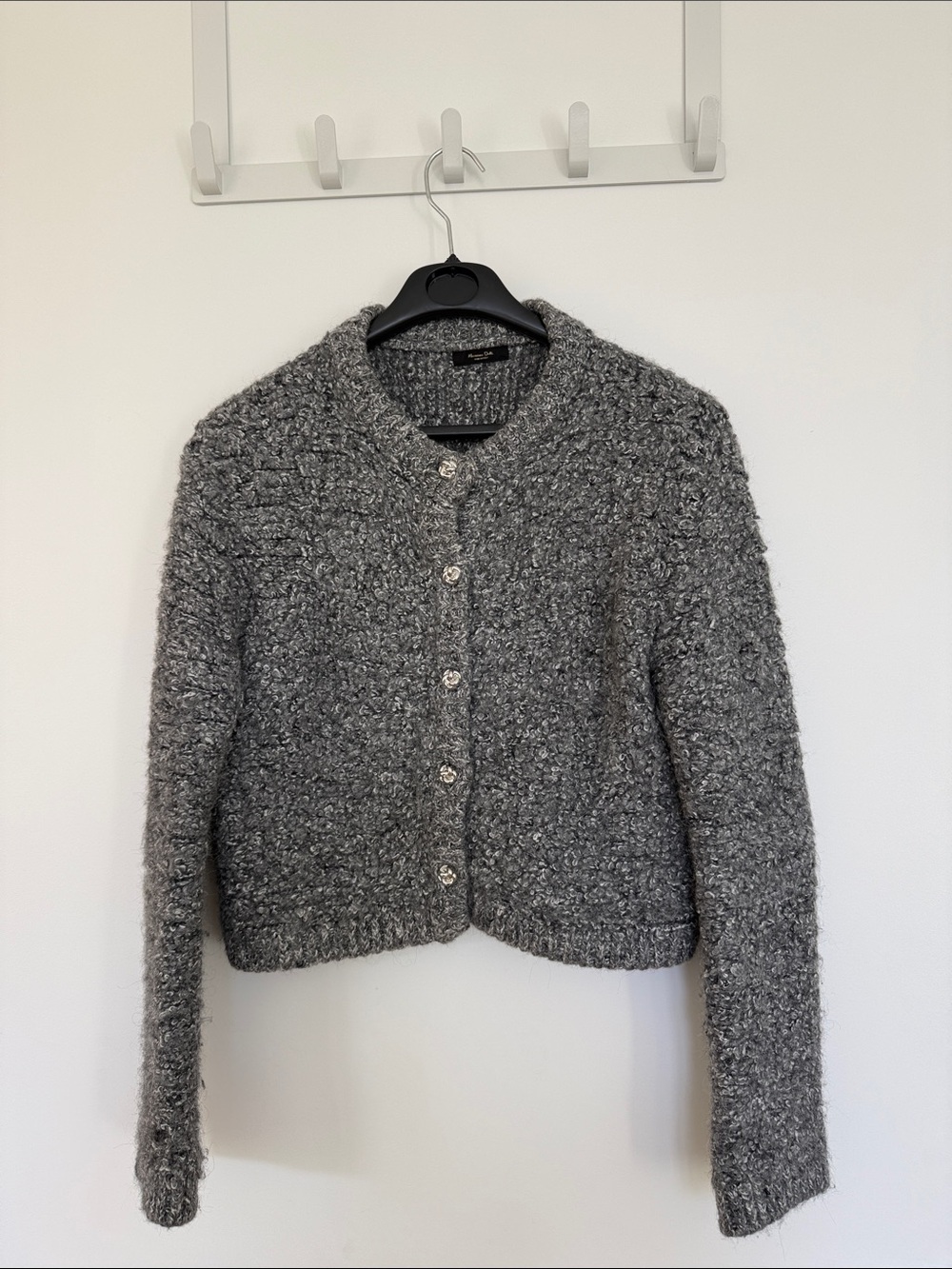 Massimo Dutti Gray Alpaca Bouclé Cardigan Jacket XS